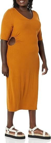 Orange Midi Dress With Side Cutout image 6